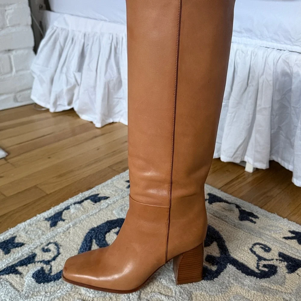 PAIGE Keely Tan Leather‎ Knee-High Block Heel Boots - Picture 5 of 9